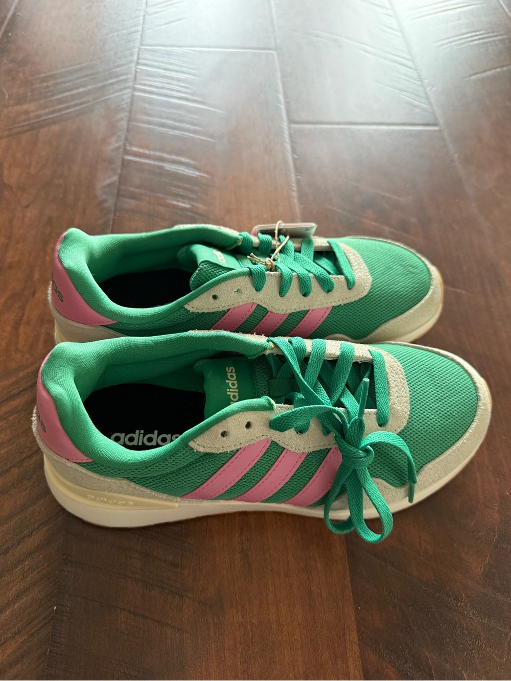 adidas Mint Green and Pink RUN 60s Casual Trainers - Picture 2 of 4
